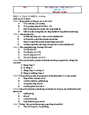8 Đề kiểm tra 1 tiết học kỳ 1 Địa lí 7 (Có đáp án)